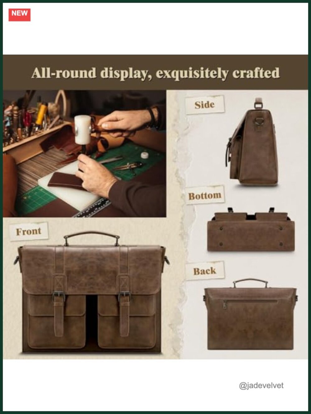 Vintage PU Leather 15.6 Inch Laptop Messenger Bag Multi Compartment Work - Picture 5 of 6